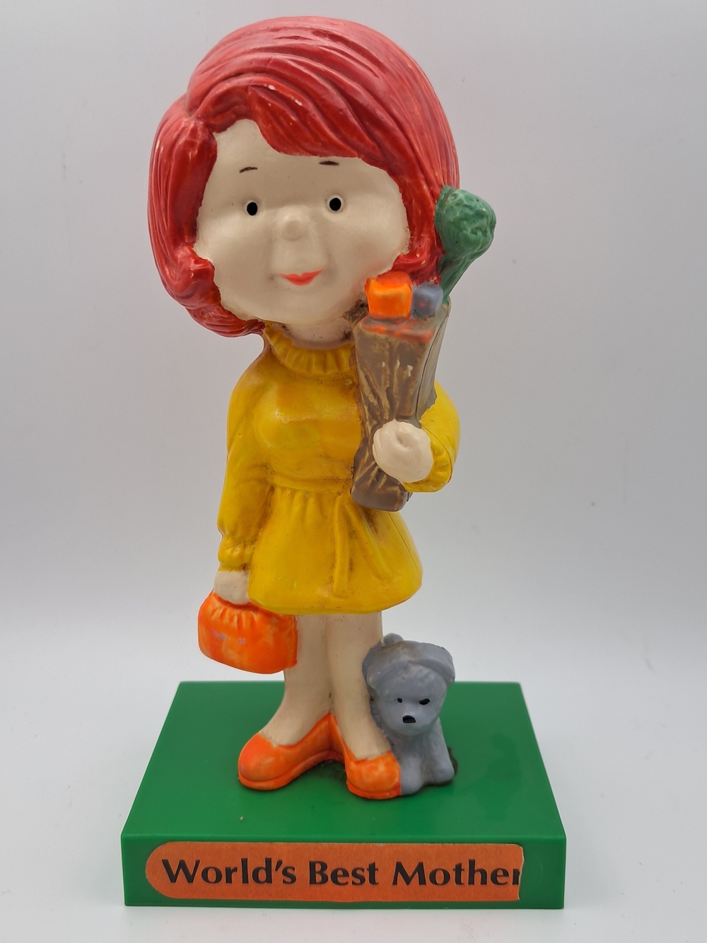 Vintage-Style Yellow Dress Figurine with Red Hair - World's Best Mother